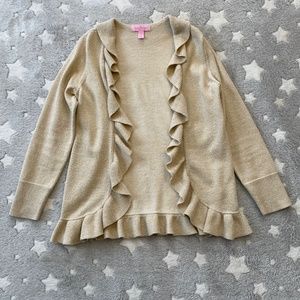 Lilly Pulitzer Gold Metallic Cascading Ruffle Cardigan Sweater Size L(8-10)